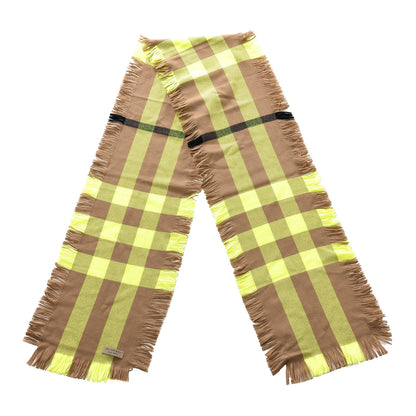Burberry Cashmere Half Mega Check Fringe Scarf Neon Yellow 2 of 4