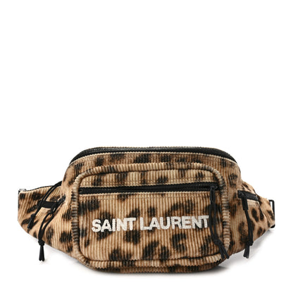 Saint Laurent Corduroy Leopard Print Belt Bag Beige Black 1 of 8