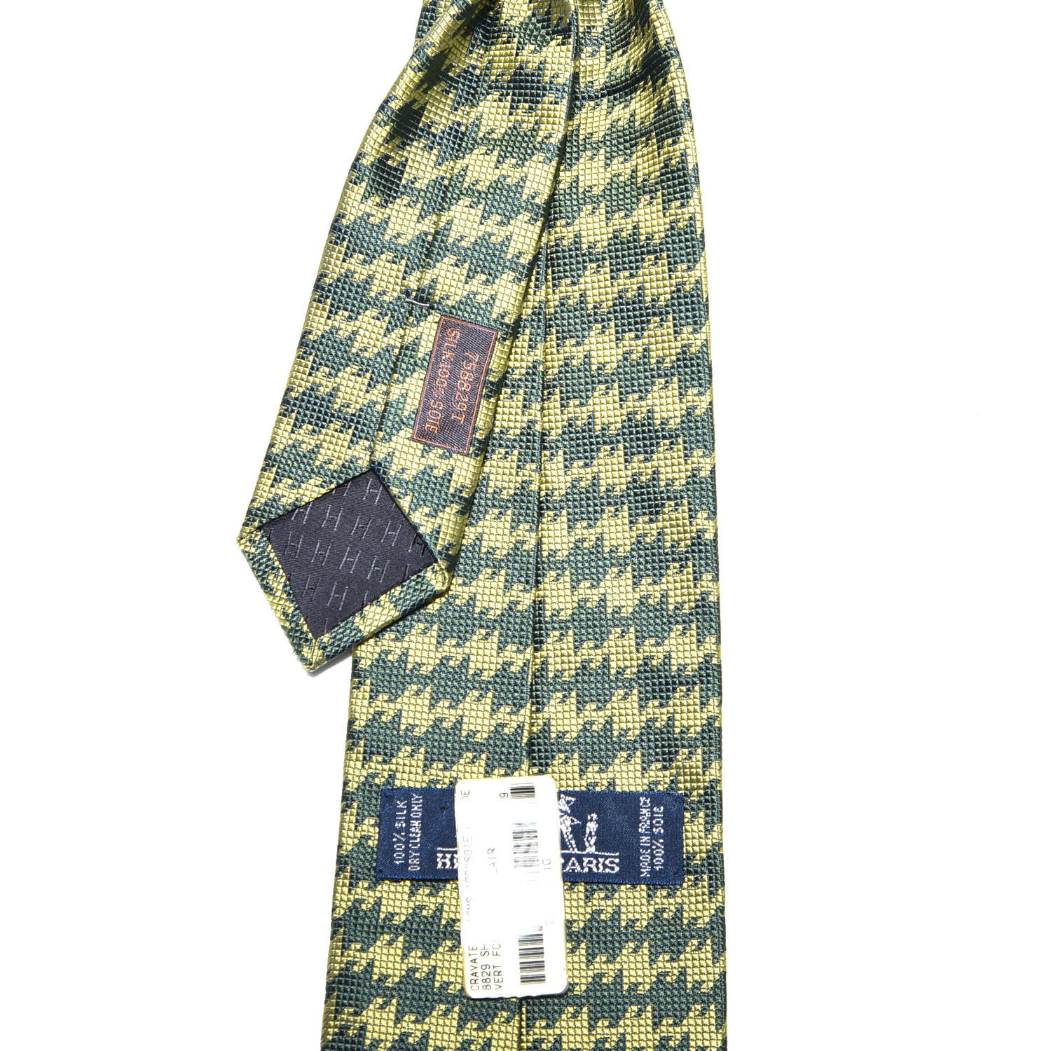 Hermes Woven Silk Mens Neck Tie Vert Fonce Vert Clair 4 of 4