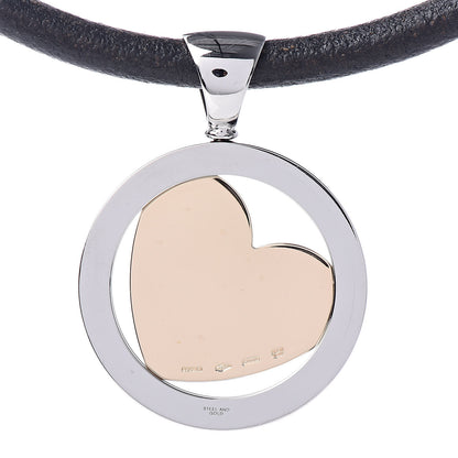 Bulgari Stainless Steel 18K Yellow Gold Diamond Tondo Heart Pendant Necklace Black 5 of 6