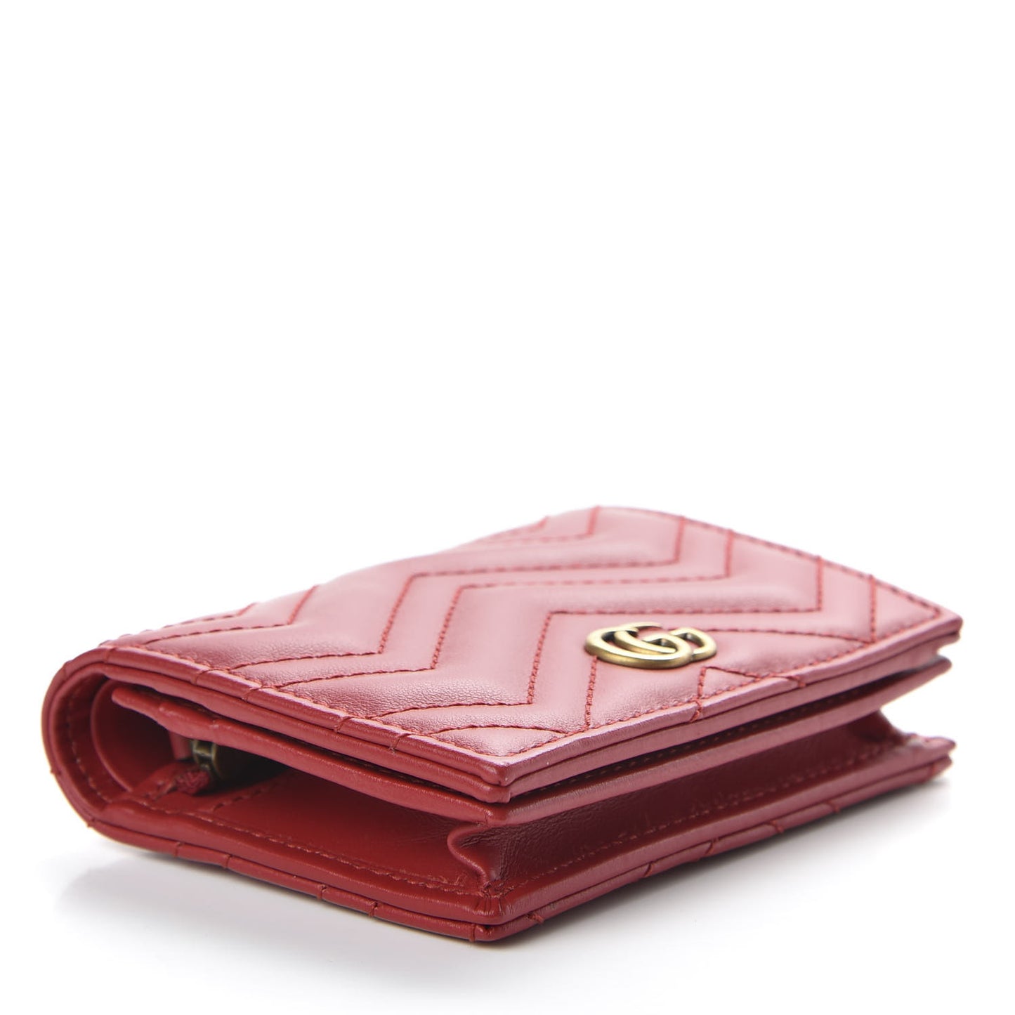 Calfskin Matelasse GG Marmont Card Case Wallet Hibiscus Red