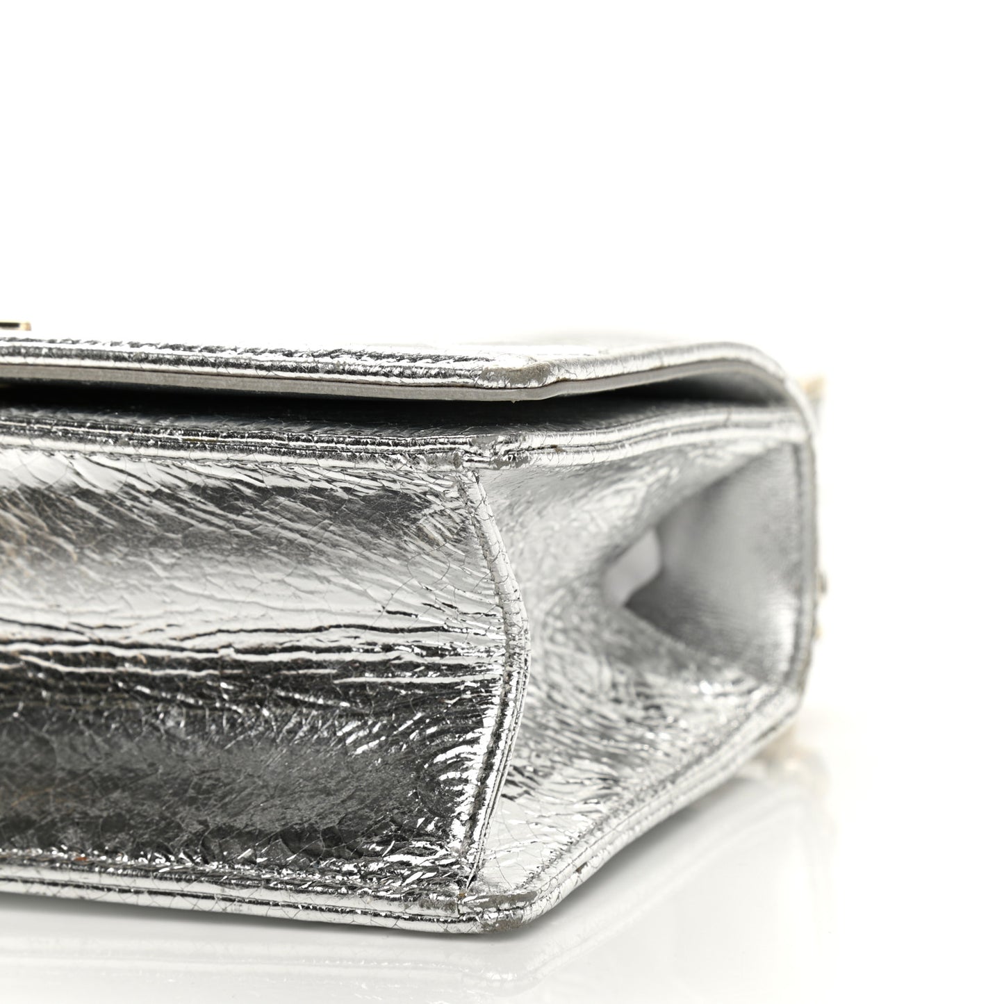 Metallic Ceramic Effect Deerskin Medium Diorama Flap Bag Silver