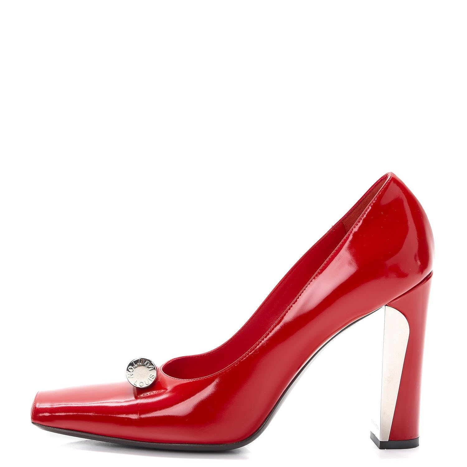 Louis Vuitton Patent Pumps 38.5 Red Silver 1 of 15
