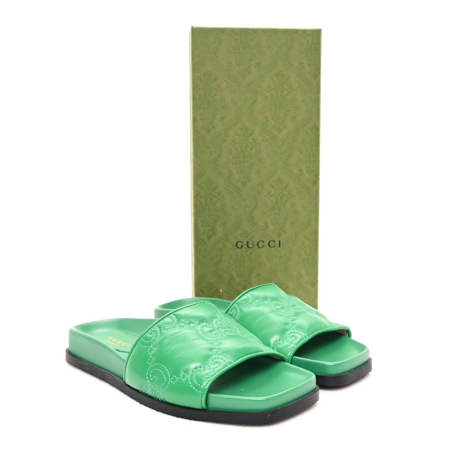 Gucci Nappa GG Matelasse Flat Slide Sandals 36 New Shamarock 11 of 11