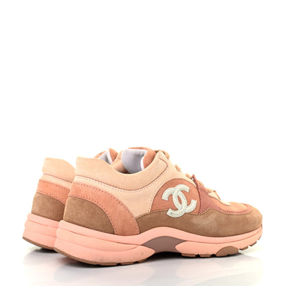 Chanel Nylon Lambskin Suede Calfskin CC Sneakers 36.5 Pink 4 of 7