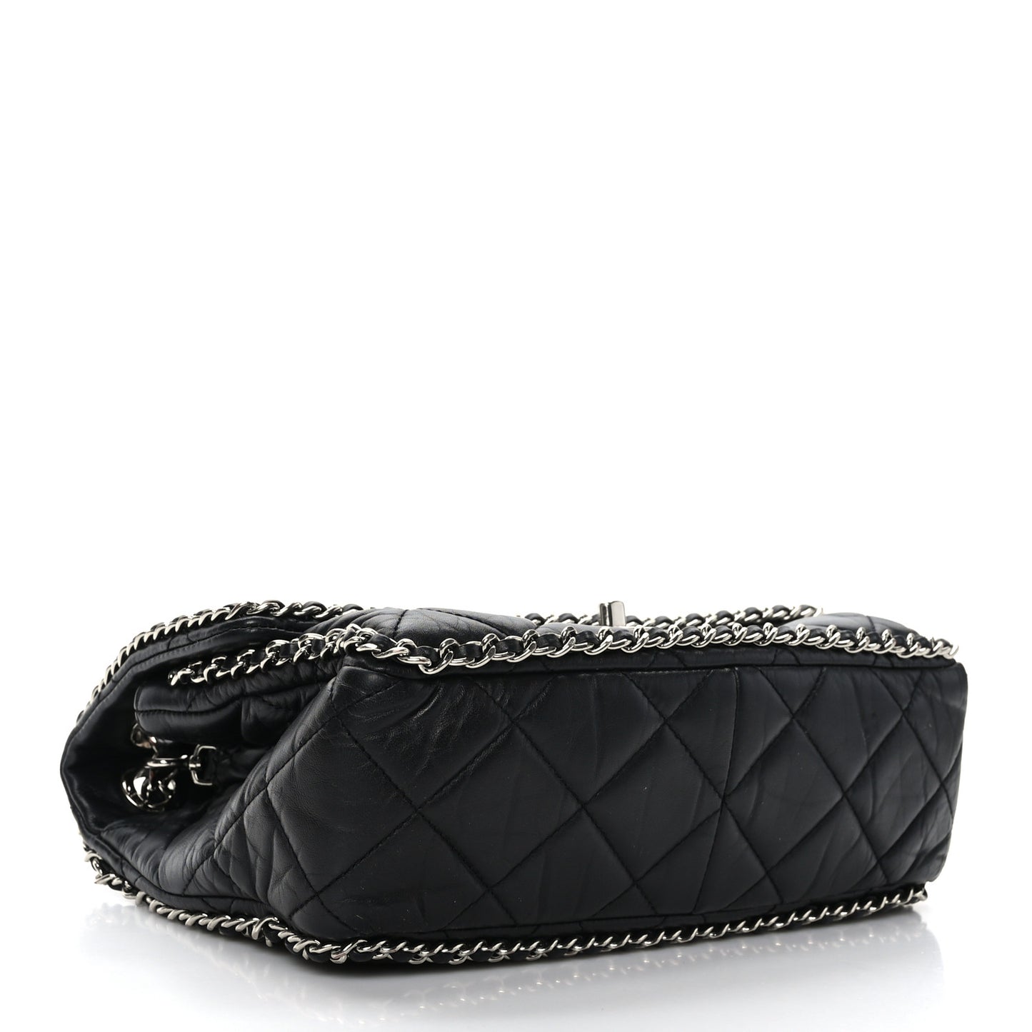Crumpled Calfskin Medium Chain All Over Flap Black