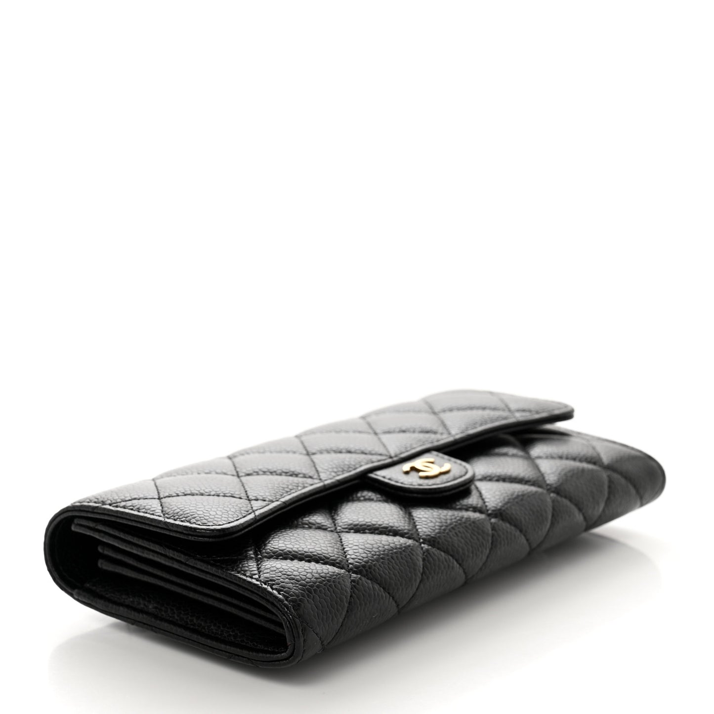 Caviar Quilted Large Flap Wallet Black