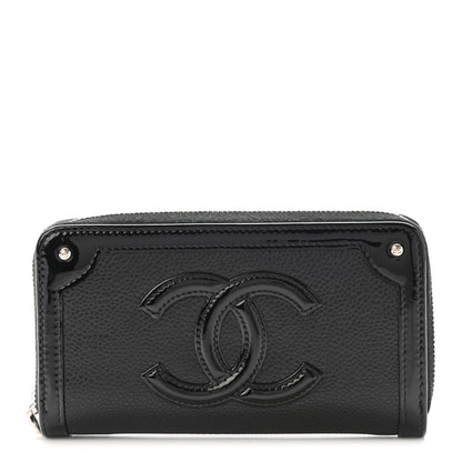 Chanel Caviar Patent Small CC Contour Zip Around Wallet Black 1 of 8