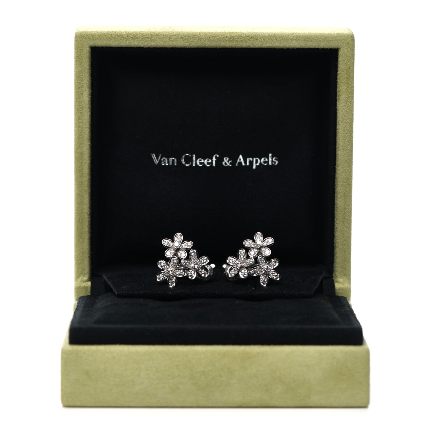 Van Cleef & Arpels 18K White Gold Diamond Socrate 3 Flowers Earrings 7 of 7