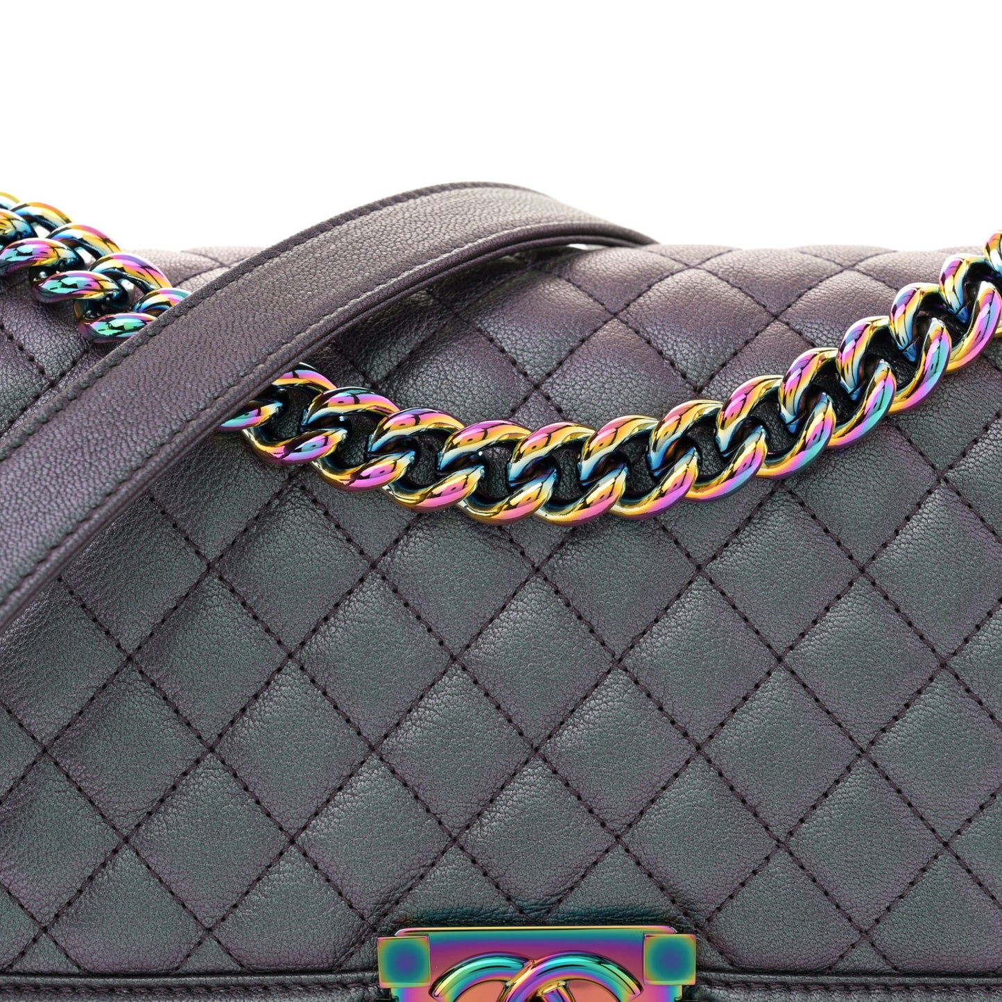 Iridescent Goatskin Quilted Medium Boy Flap Purple