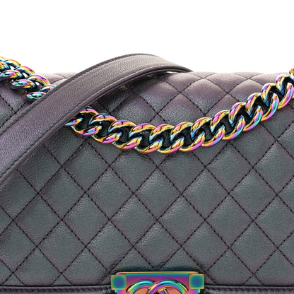 Chanel Iridescent Goatskin Quilted Medium Boy Flap Purple 8 of 11