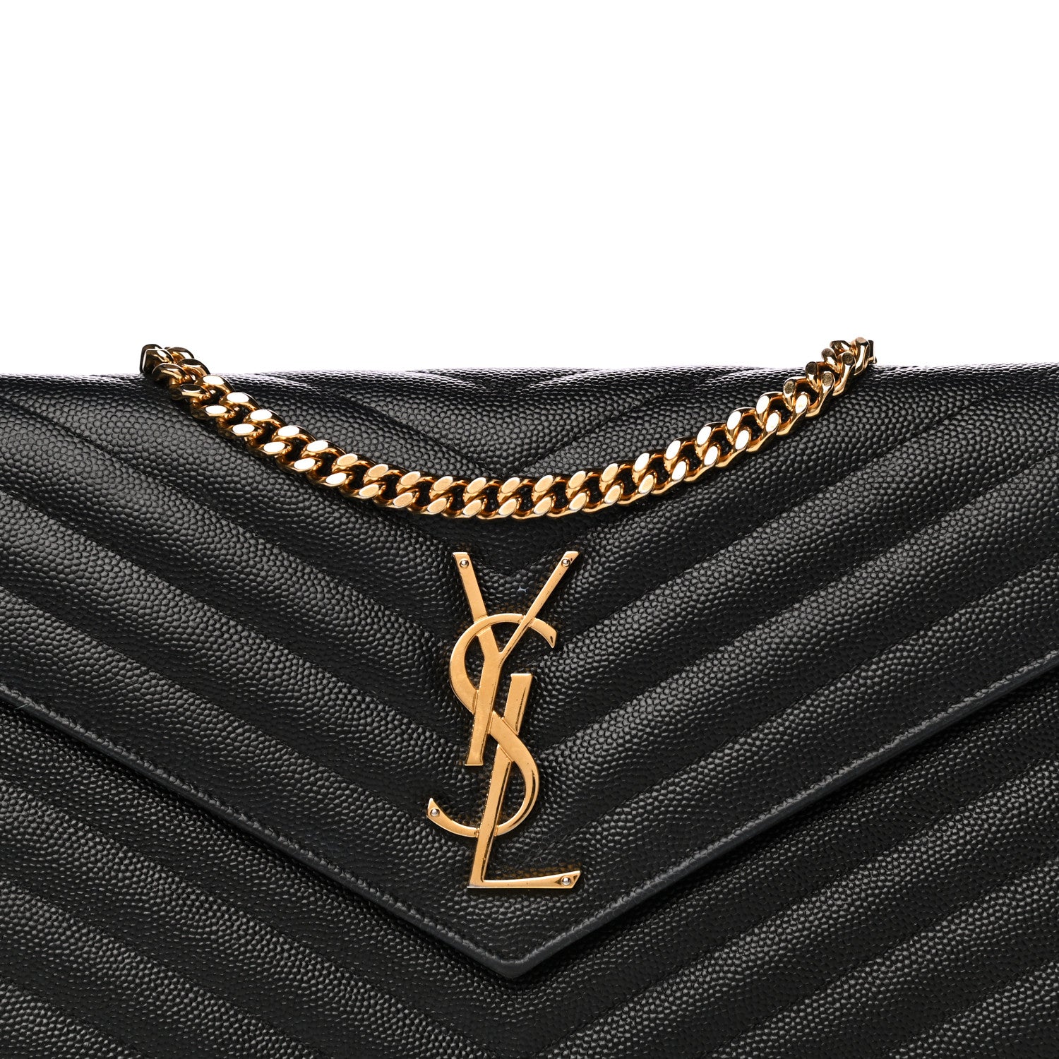 Saint Laurent Grain De Poudre Matelasse Chevron Monogram Chain Wallet Black 8 of 12