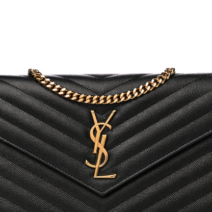 Saint Laurent Grain De Poudre Matelasse Chevron Monogram Chain Wallet Black 8 of 12