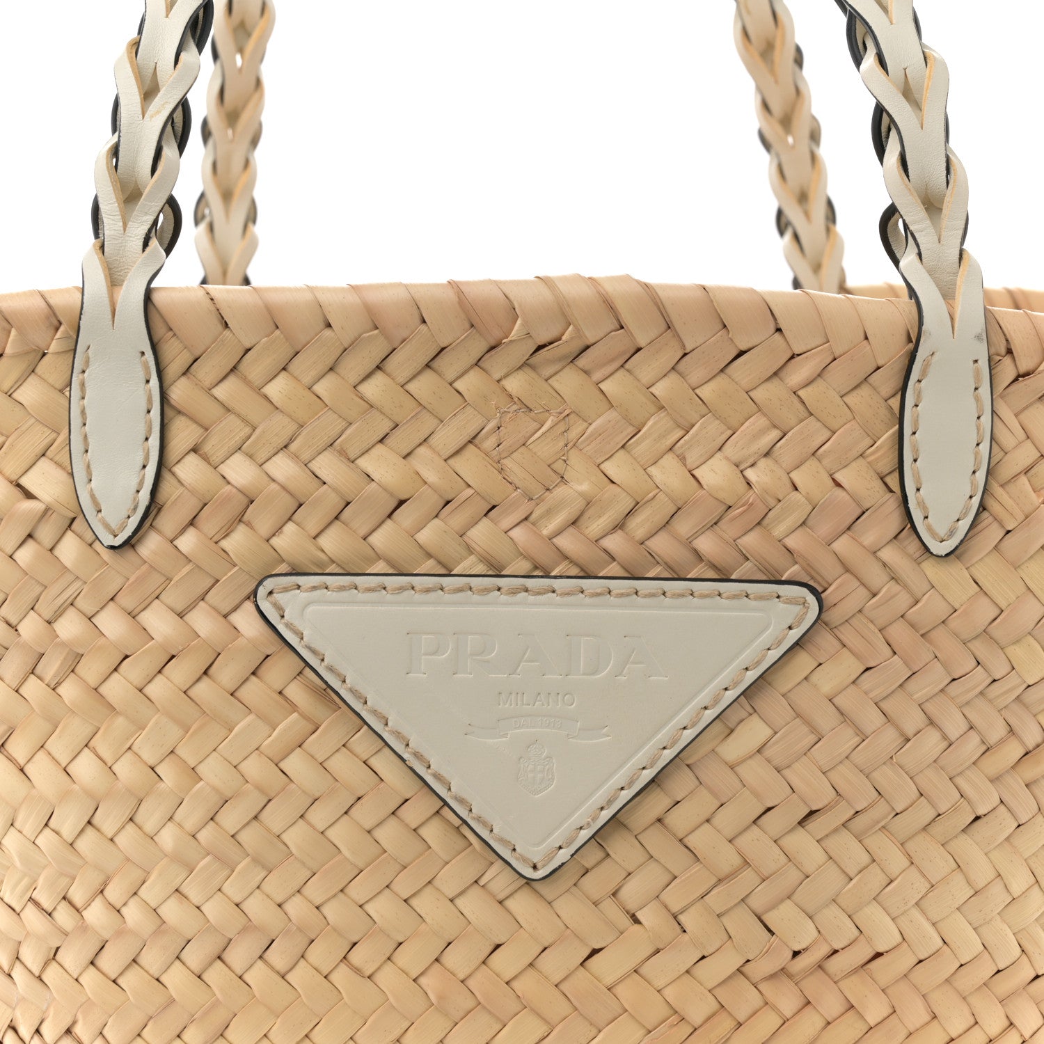 Prada Palmitto Vitello Woven Braided Large Basket Tote Bag Naturale White 7 of 11