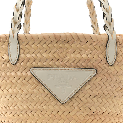 Prada Palmitto Vitello Woven Braided Large Basket Tote Bag Naturale White 7 of 11