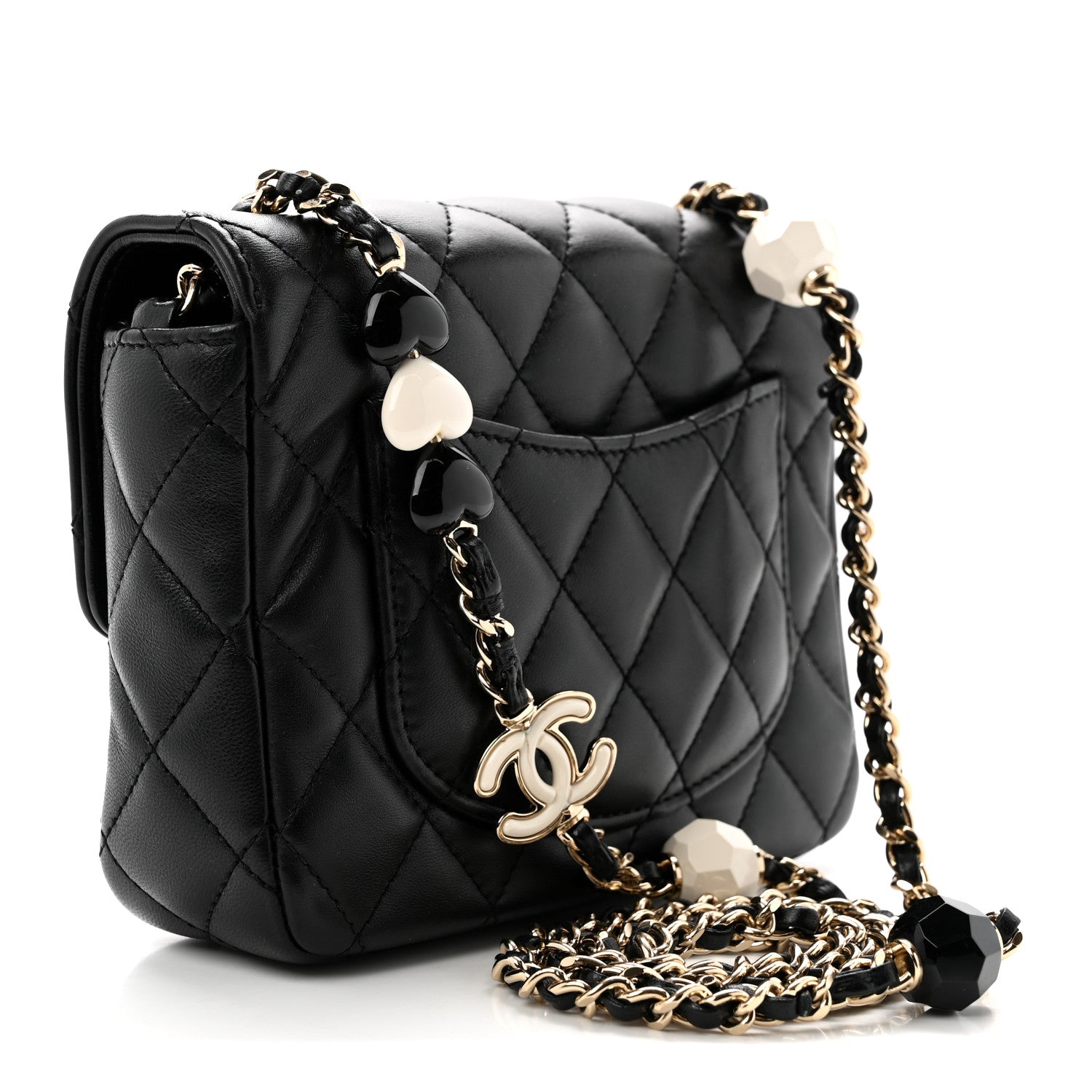 Chanel Lambskin Resin Quilted Mini Heart Square Flap Black 2 of 9