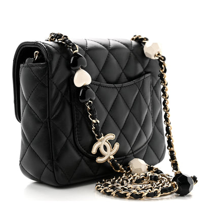 Chanel Lambskin Resin Quilted Mini Heart Square Flap Black 2 of 9