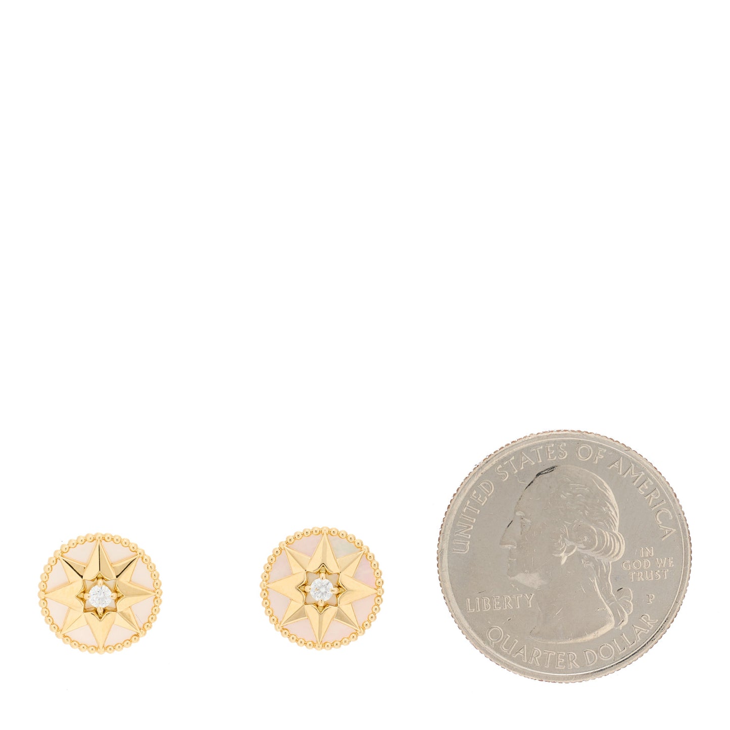 18K Yellow Gold Diamond Mother Of Pearl Large Rose Des Vents Earrings
