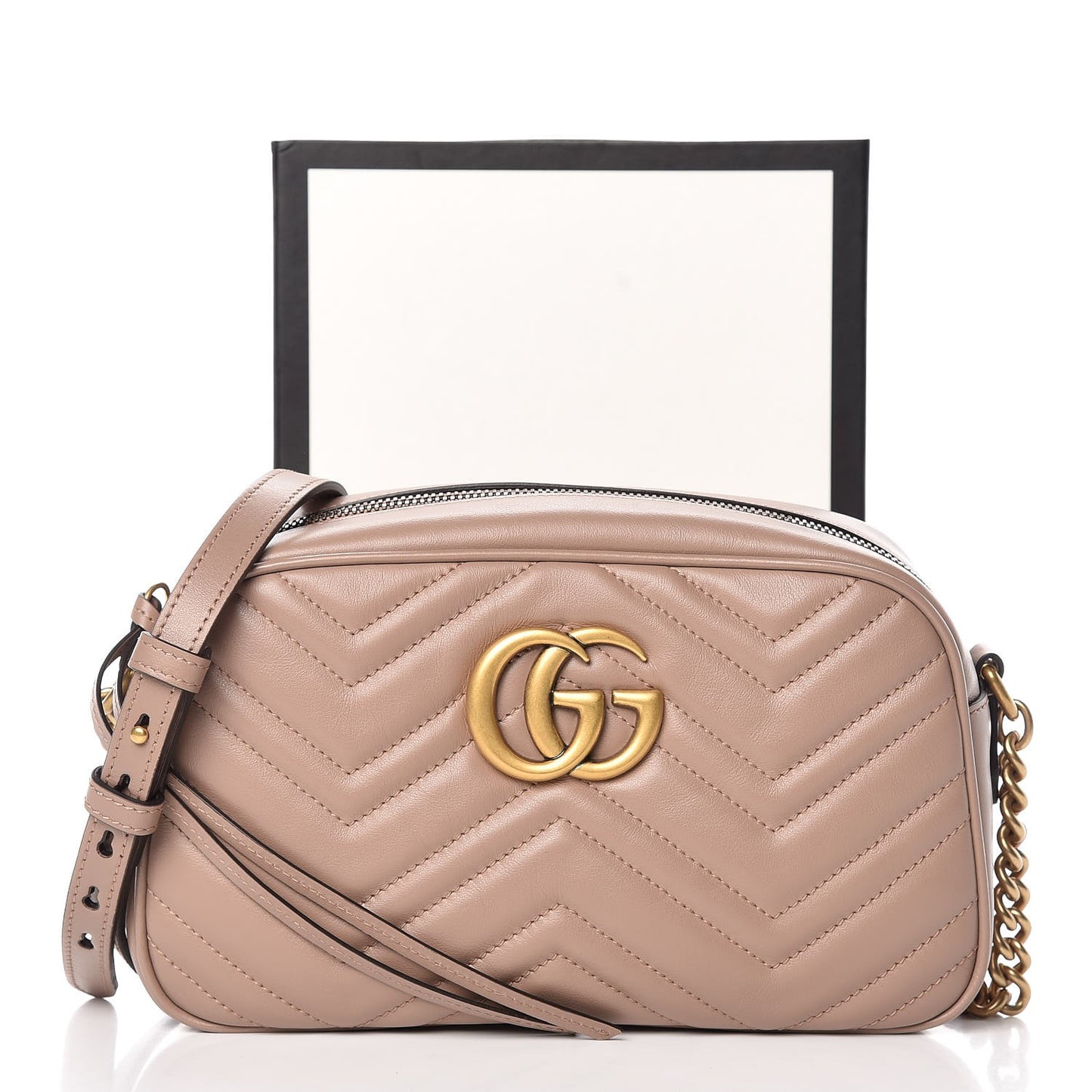 Calfskin Matelasse Small GG Marmont Chain Shoulder Bag Taupe