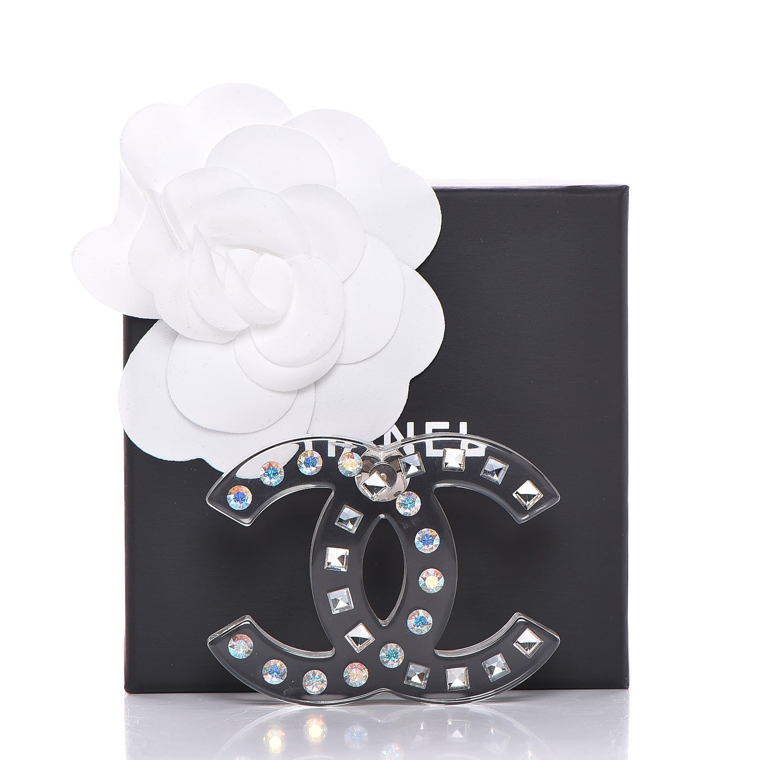 Chanel Resin Crystal Large CC Brooch Transparent Silver 5 of 5