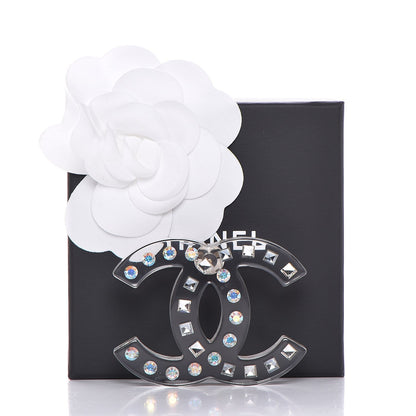 Chanel Resin Crystal Large CC Brooch Transparent Silver 5 of 5