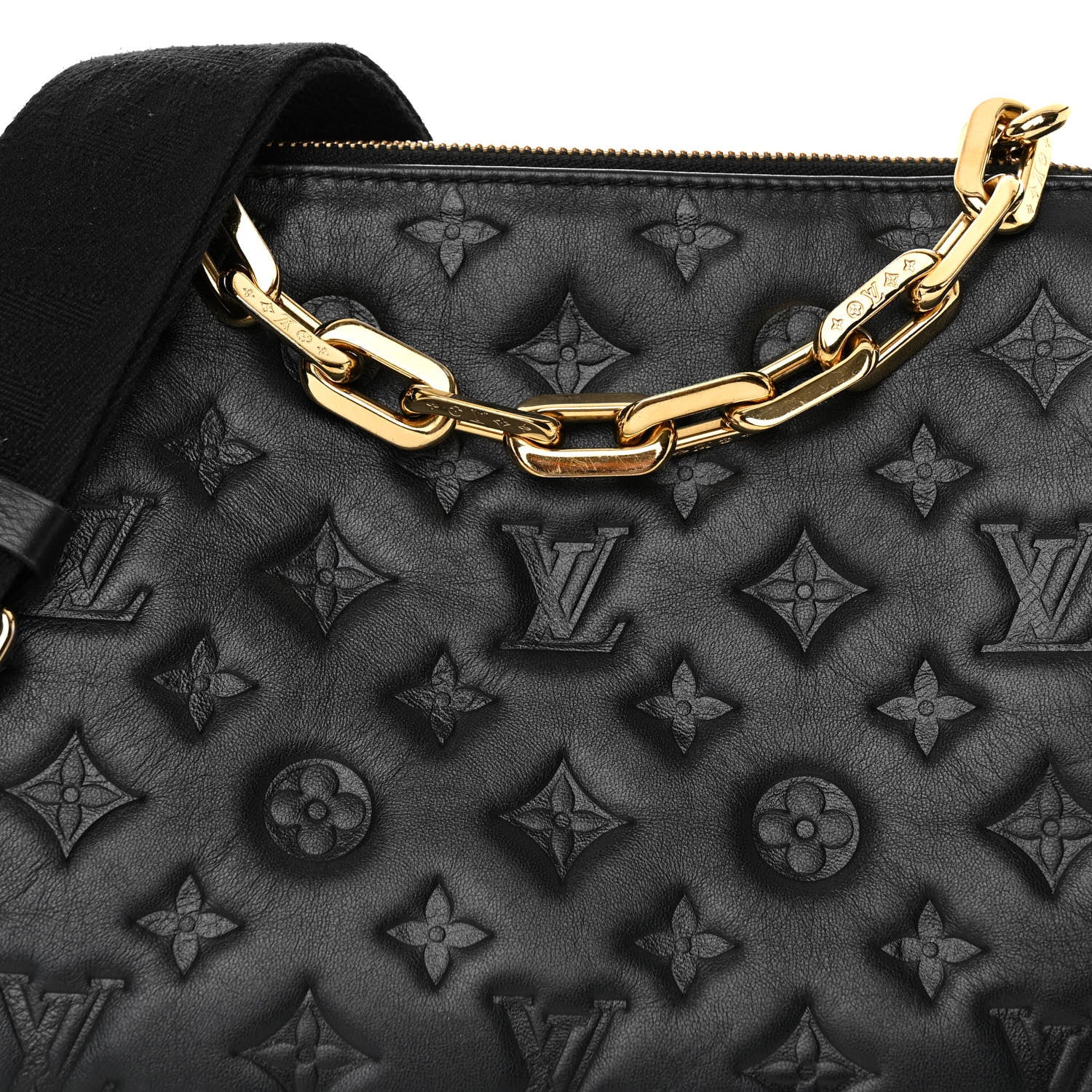 Louis Vuitton Lambskin Embossed Monogram Coussin PM Black 10 of 13
