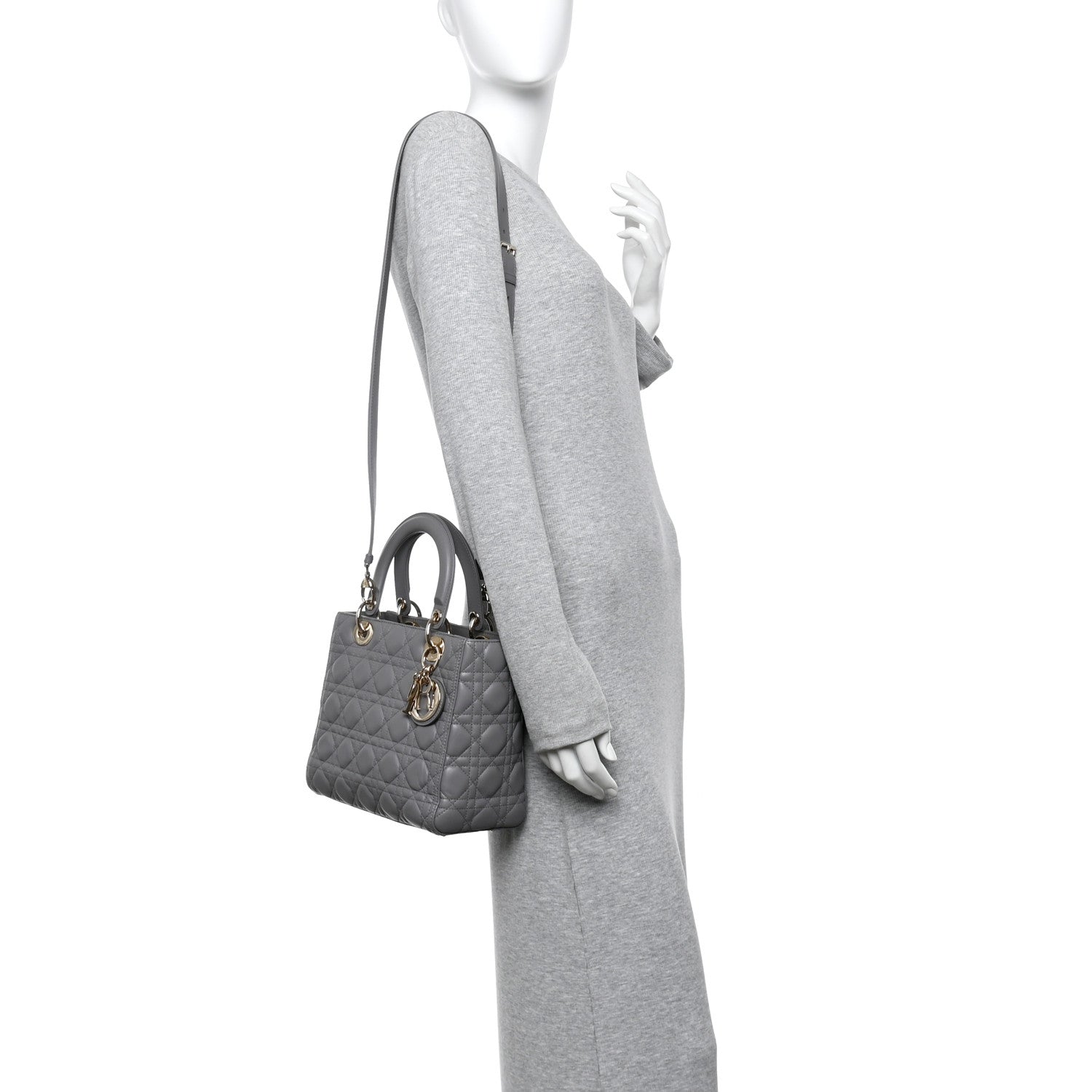 Christian Dior Lambskin Cannage Medium Lady Dior Grey 2 of 9