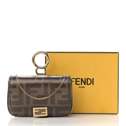Fendi Glazed Fabric FF 1974 Nano Baguette Charm Mogano Panna 12 of 12