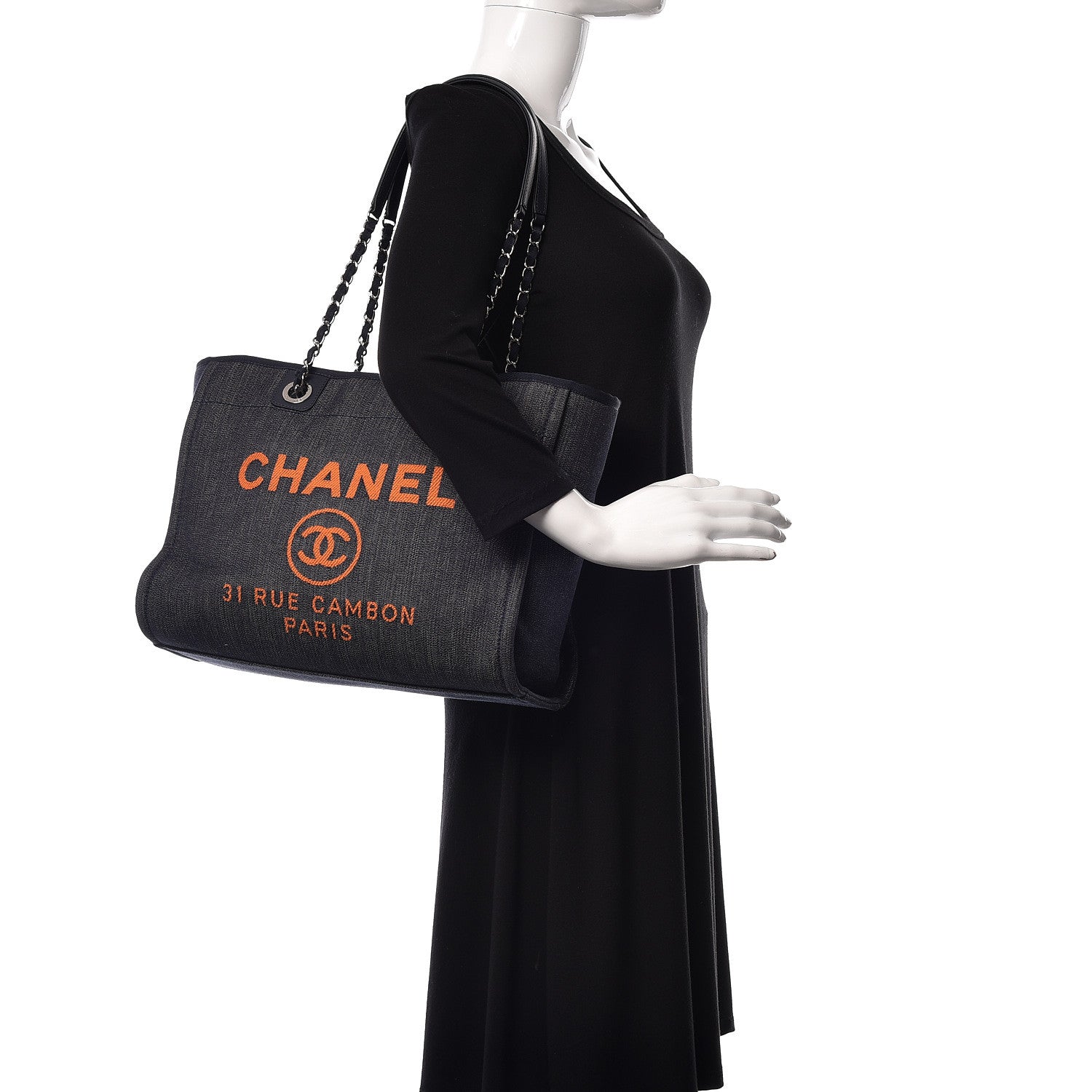 Chanel Denim Small Deauville Tote Blue Orange 2 of 9