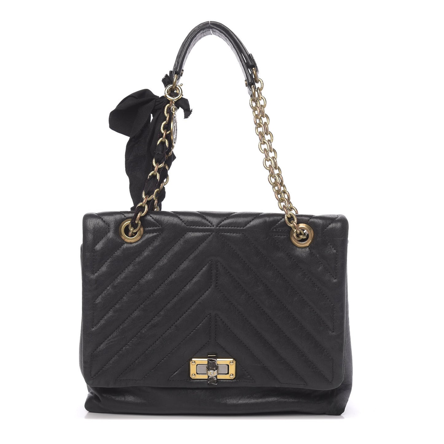 Lambskin Quilted Medium Happy Shoulder Bag Black