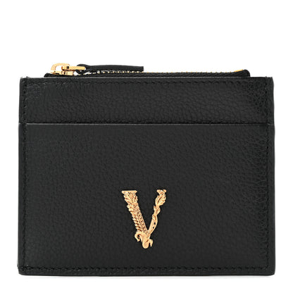 Versace Grained Calfskin Virtus Zip Card Case Black 1 of 7
