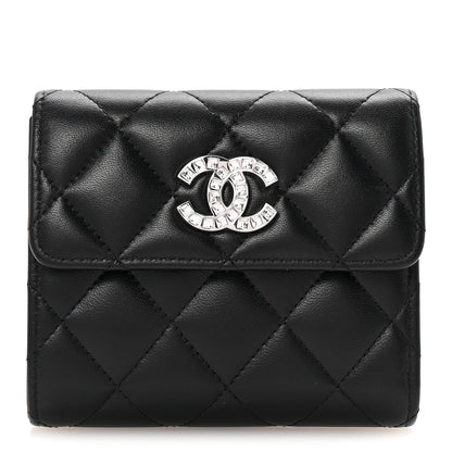 Chanel Lambskin Quilted Baguette Crystal Small Compact Wallet Black 1 of 9