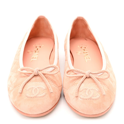 Chanel Suede Calfskin Quilted Cap Toe CC Ballerina Flats 36 Pink 3 of 9