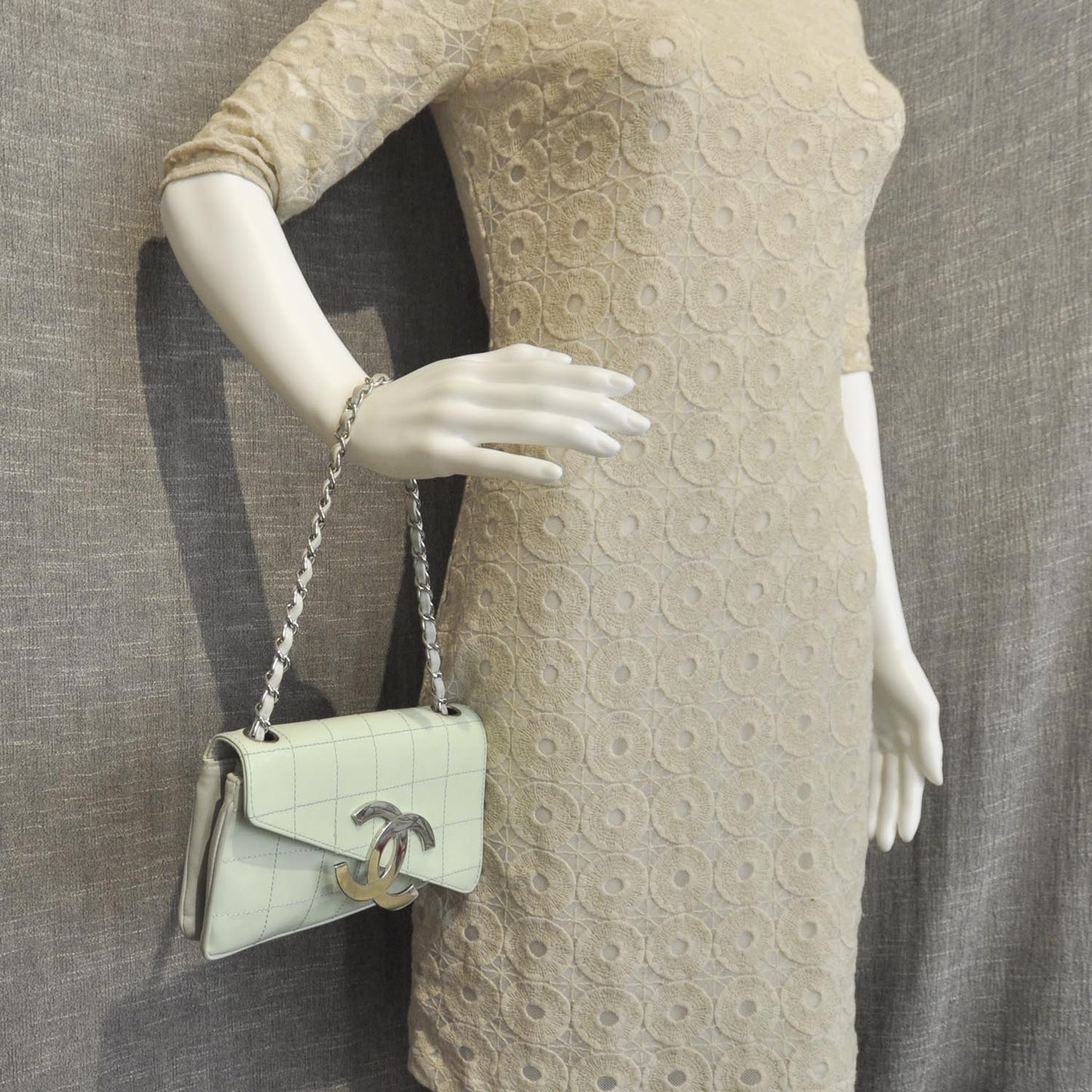 Patent Stitched Diagonal Flap Bag Light Green
