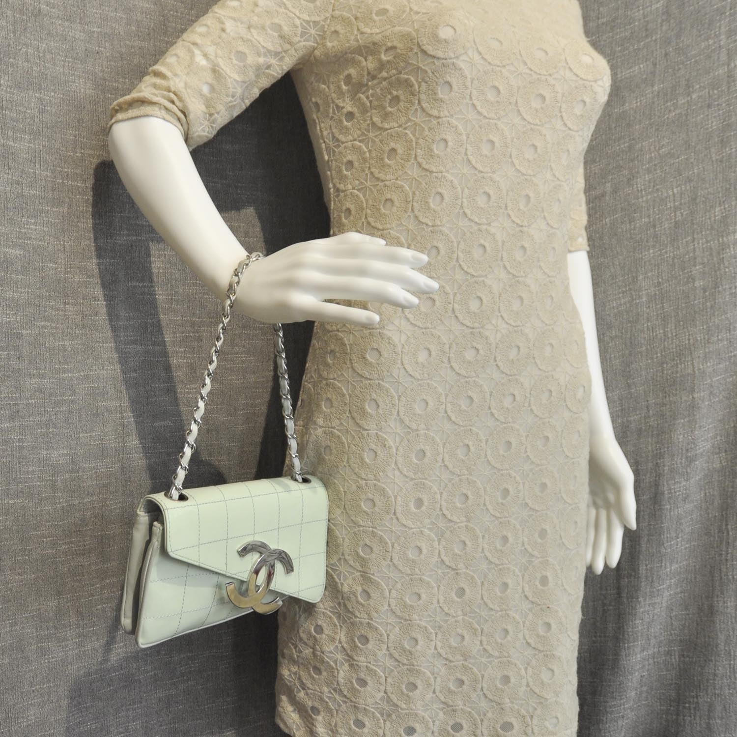 Chanel Patent Stitched Diagonal Flap Bag Light Green 2 of 9