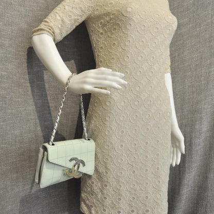 Chanel Patent Stitched Diagonal Flap Bag Light Green 2 of 9