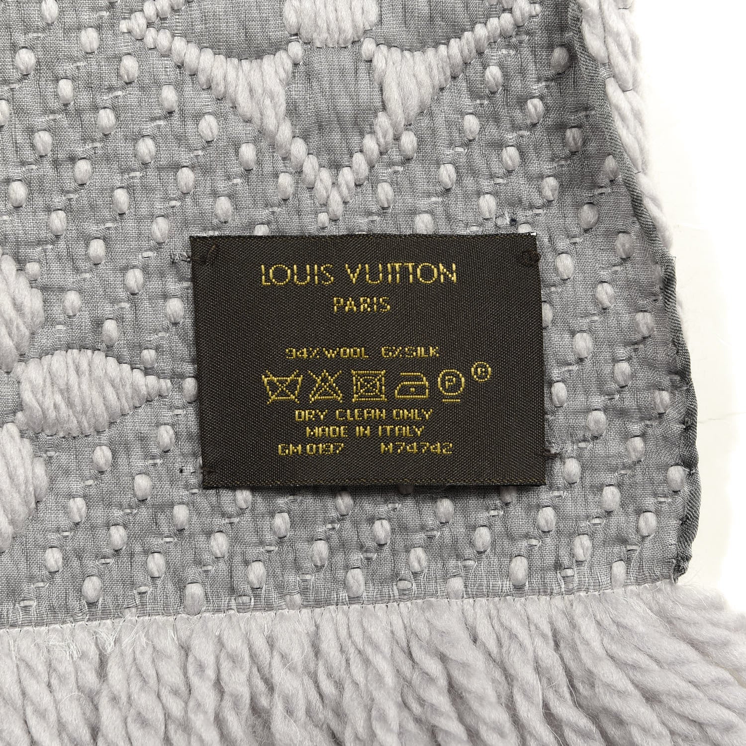 Louis Vuitton Wool Silk Logomania Scarf Pearl Grey 3 of 4