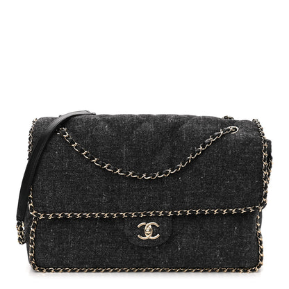 Chanel Wool Tweed Quilted Coco Neige Chain Around Flap Black 1 of 10