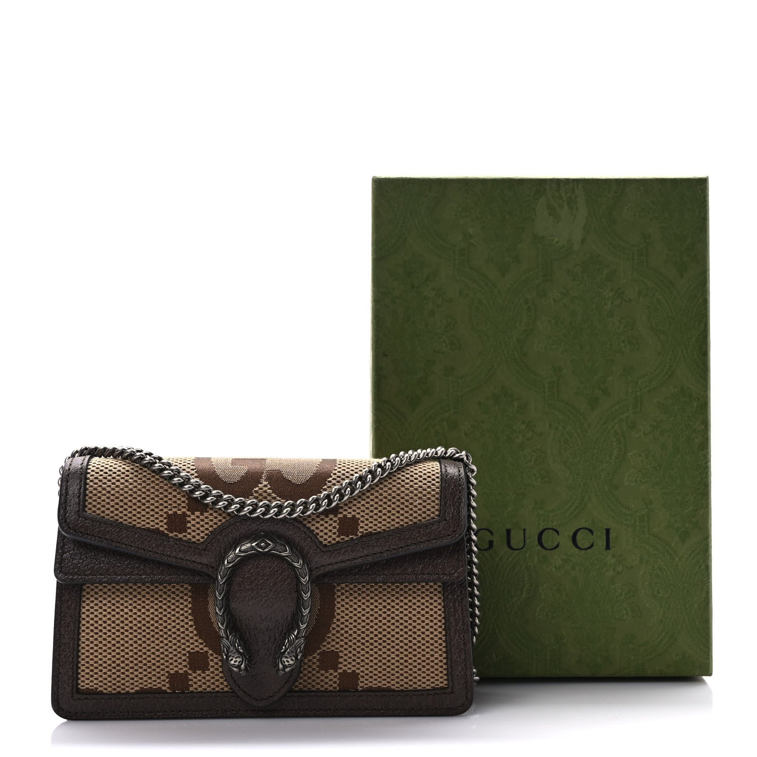 Gucci Monogram Jumbo GG Textured Dollar Calfskin Super Mini Dionysus Shoulder Bag Camel Ebony New Acero 9 of 9