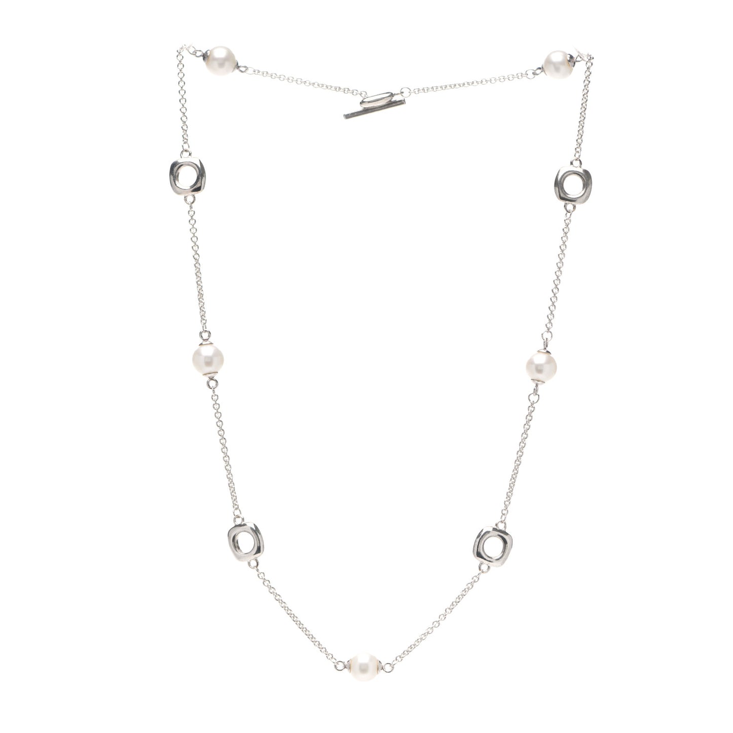 Sterling Silver Pearl Elsa Peretti Cushion Station Necklace