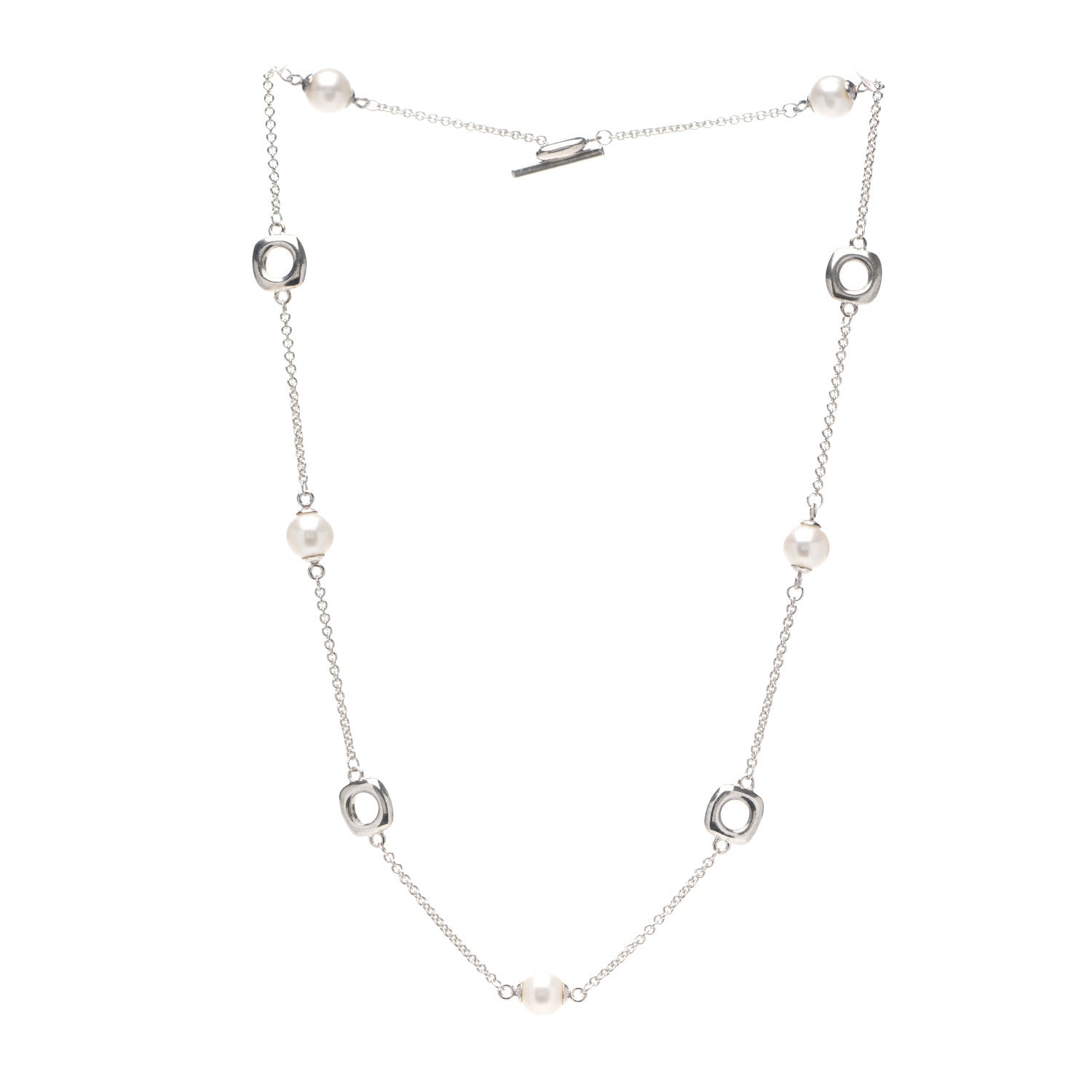 Tiffany Sterling Silver Pearl Elsa Peretti Cushion Station Necklace 3 of 4
