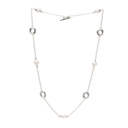 Tiffany Sterling Silver Pearl Elsa Peretti Cushion Station Necklace 3 of 4