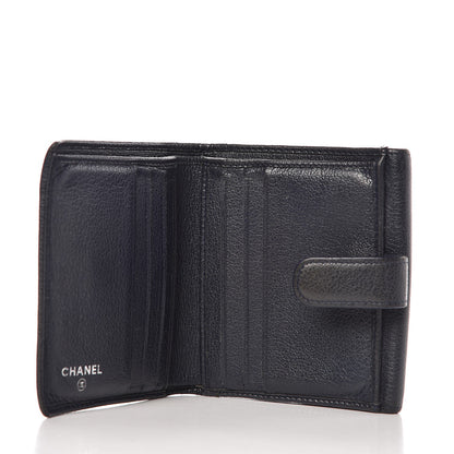 Chanel Glazed Goatskin Camellia Embossed French Flap Wallet Black 6 of 13