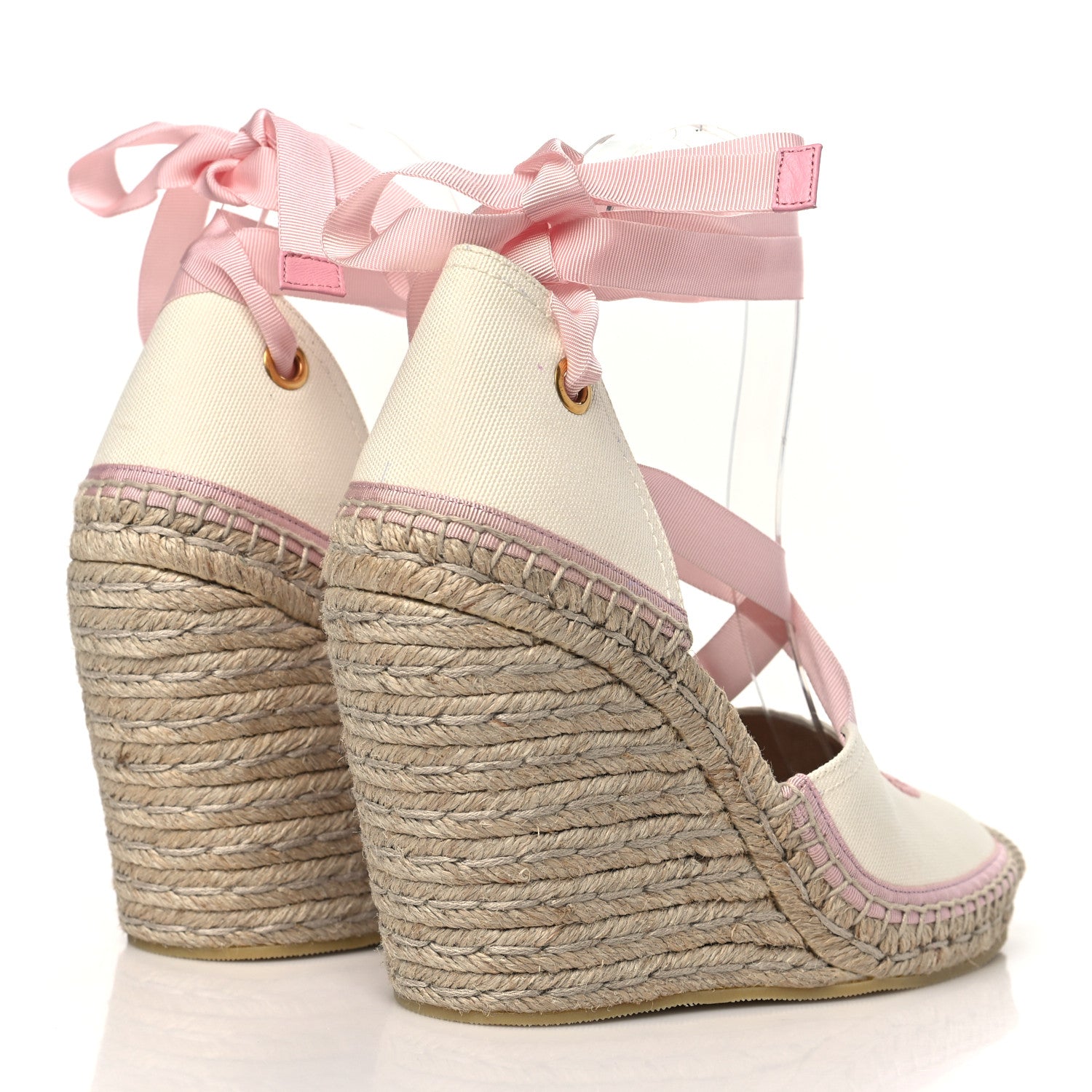 Gucci Canvas Grossgrain Embroidered Judit Ankle Wrap Platform 35/120mm Espadrille Wedges 38.5 White Shell 4 of 8
