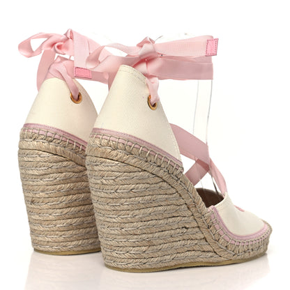 Gucci Canvas Grossgrain Embroidered Judit Ankle Wrap Platform 35/120mm Espadrille Wedges 38.5 White Shell 4 of 8