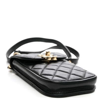 Chanel Lambskin Quilted Phone Chain Clutch Waist Bag Black 4 of 11