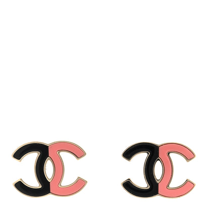 Chanel Enamel Large CC Earrings Black Pink 1 of 4