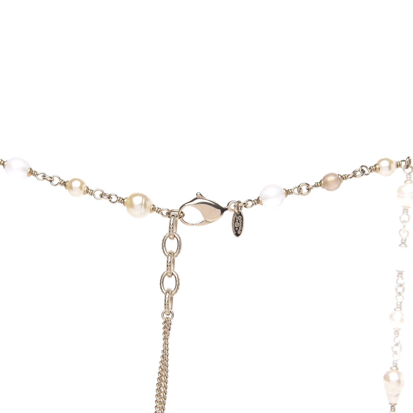 Enamel Graduated Pearl CC Long Necklace Gold
