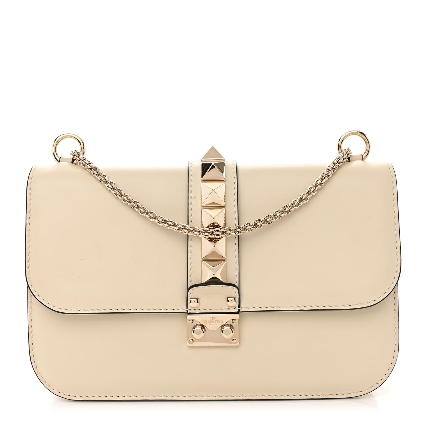 Vitello Medium Glam Lock Rockstud Flap Light Ivory