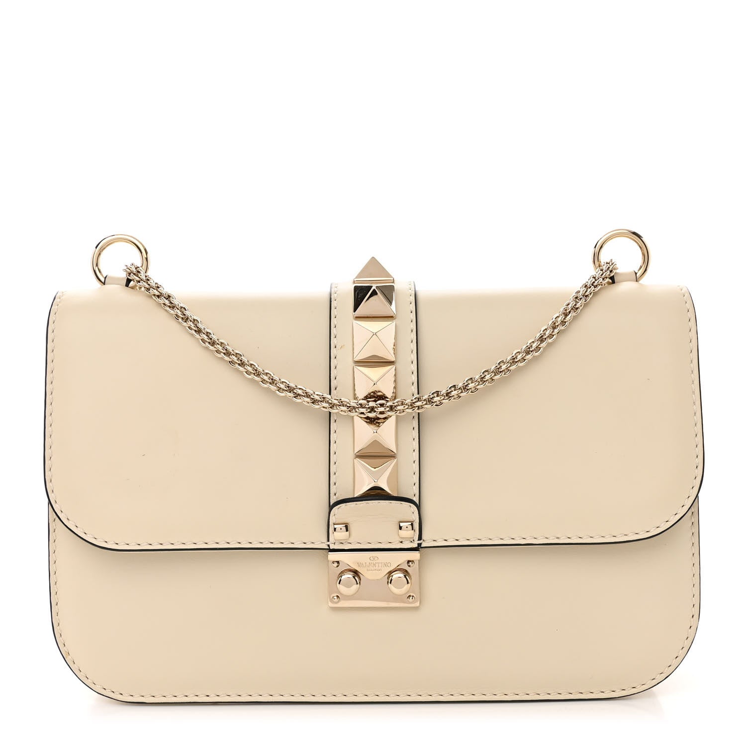 Valentino Garavani Vitello Medium Glam Lock Rockstud Flap Light Ivory 1 of 12